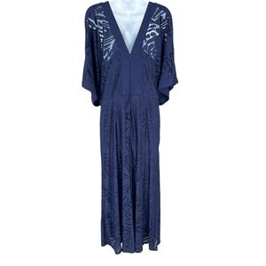Lane Bryant Navy Blue Burnout Maxi Dress Sz 14/16 Cold Shoulder Kimono Sleeve